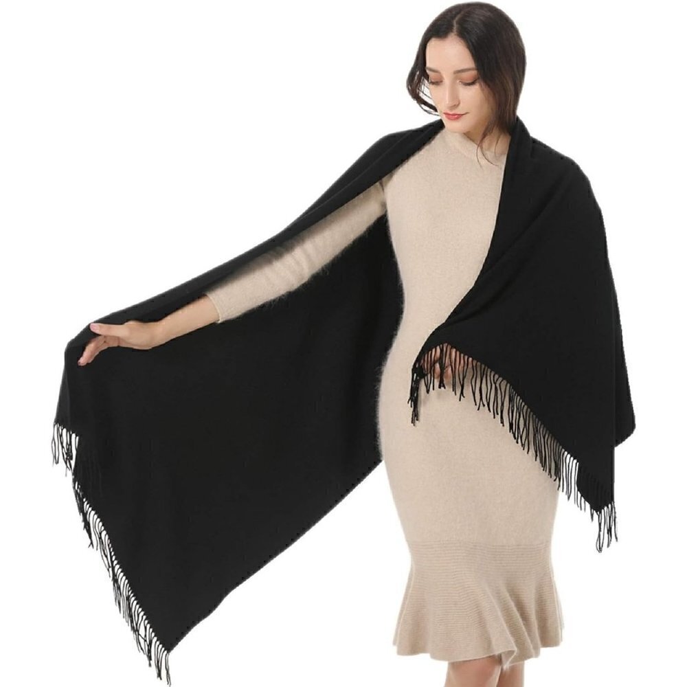 Womens Imported Wraps Winter Warm Large Soft Silky Scarf Pashmina Shawls (Black)